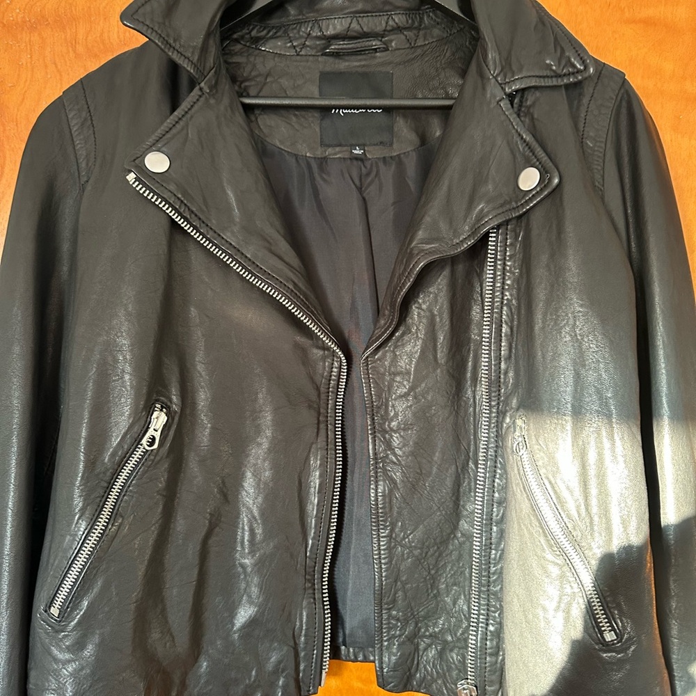 Madewell Washed Leather Oversized Motorcycle Jacket - L - Picture 11 of 12